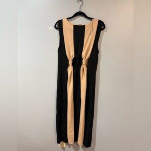 Zara Black and Tan Midi Dress with Knotted Detail